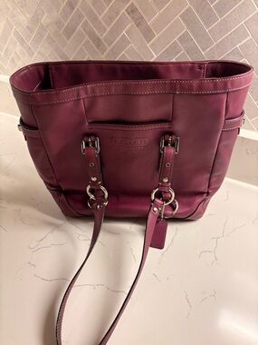 Coach Plum Leather Tote with Silver Hardware